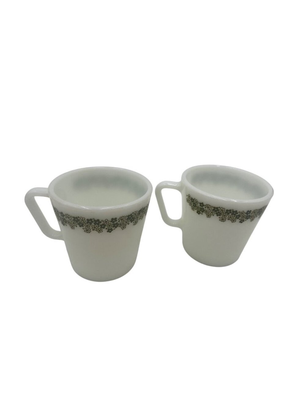 Vintage Pyrex Spring Green Daisy Milk Glass Coffee Mugs 2 Retro Kitchen Decor Cu
